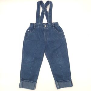 Vintage Ready For Action R4A Denim Overalls Kids Blue Elastic Back Cuffed 4T